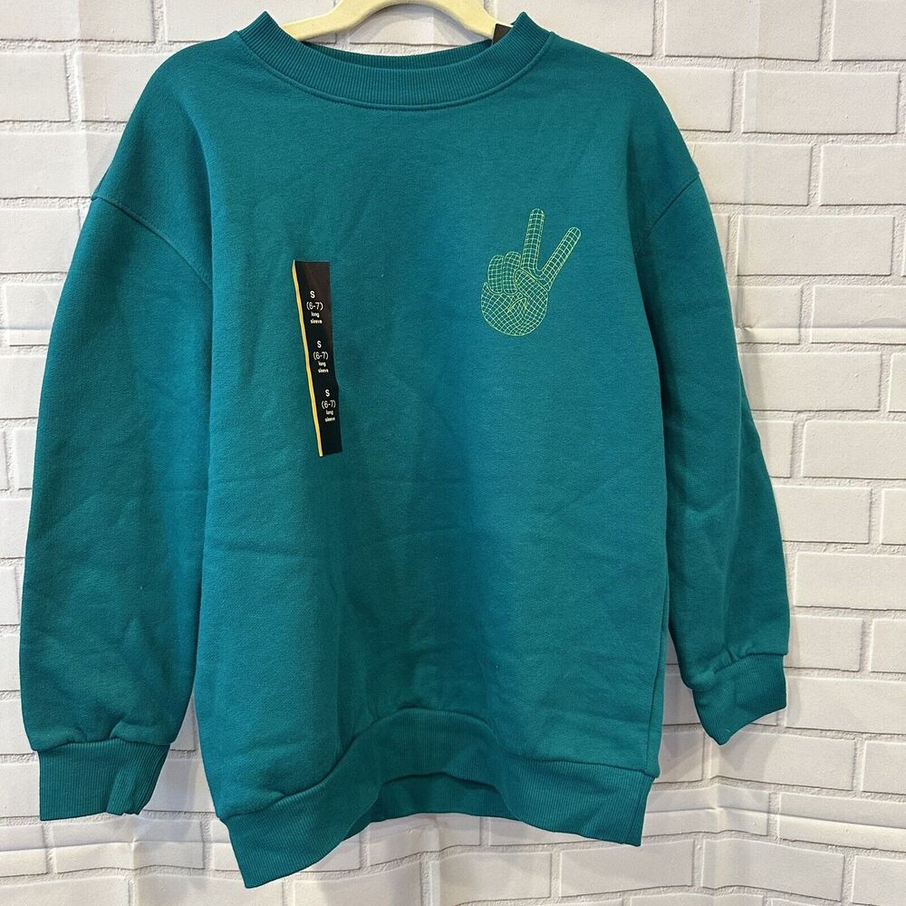 Art Class Kids S (6-7) Graphic Peace Oversized Sweatshirt Green